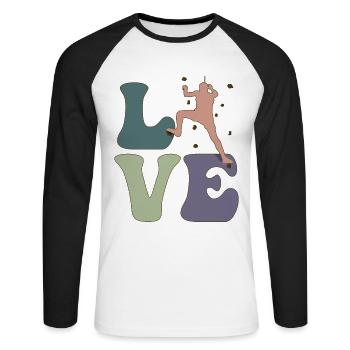 LOVE Wandklettern Indoor Wandkletterer Bouldering - Unisex Baseballshirt langarm - Weiß/Schwarz - Vorne - Nik (191cm)