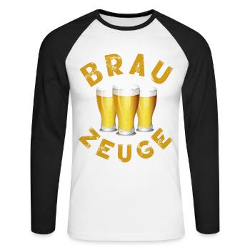 Brewman Beer Drinker - Unisex Long Sleeve Baseball T-Shirt - white/black - Front - Nik (191cm)