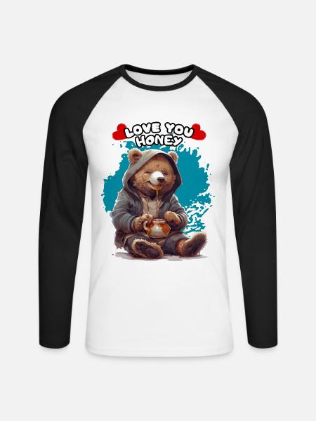 LOVE YOU HONEY. Bear, Honey, Ambiguous, Humor, Fun - Unisex Long Sleeve Baseball T-Shirt - white/black