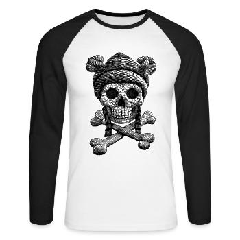 Bijoux Vintage à collectionner : Chemise tête de mort rétro - T-shirt baseball manches longues Homme - blanc/noir - Devant - Nik (191cm)