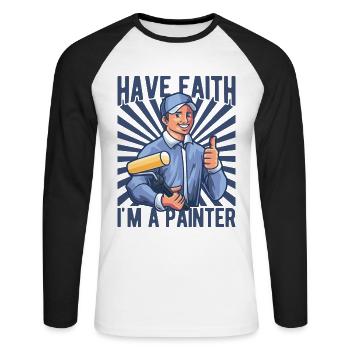Peintre en bâtiment papa cadeaux uniques - T-shirt baseball manches longues Homme - blanc/noir - Devant - Nik (191cm)