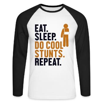 Manger, dormir, faire des cascades cool, répéter, doigt cassé - T-shirt baseball manches longues Homme - blanc/noir - Devant - Nik (191cm)