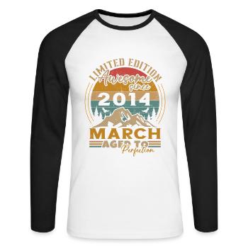 Original March 2014 Vintage Anniversary 2014 - Unisex Long Sleeve Baseball T-Shirt - white/black - Front - Nik (191cm)