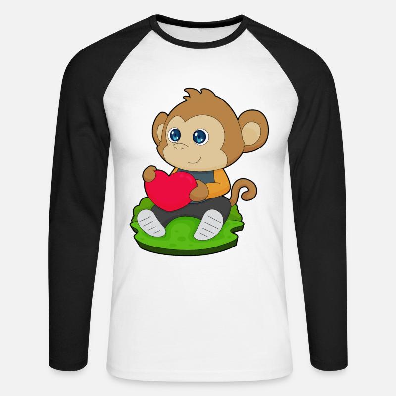 Affe Herz Luftballon - Unisex Baseballshirt langarm - Weiß/Schwarz