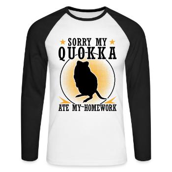 Quokka has eaten homework Quokka - Unisex Long Sleeve Baseball T-Shirt - white/black - Front - Nik (191cm)