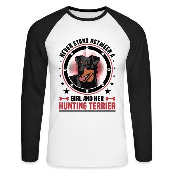 Jagdterrier Mädchen und ihr Deutscher Jagdterrier - Unisex Baseballshirt langarm - Weiß/Schwarz - Vorne - Nik (191cm)