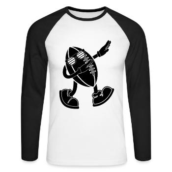 Ballon de football drôle masculin - Rugby masculin - T-shirt baseball manches longues Homme - blanc/noir - Devant - Nik (191cm)