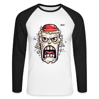 A Funny Angry Cartoon Milk Bottle - Unisex Long Sleeve Baseball T-Shirt - white/black - Front - Nik (191cm)