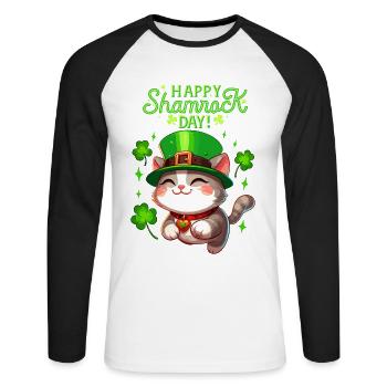 Chat de la Saint-Patrick Shamrock Lucky Kitten Fun - T-shirt baseball manches longues Homme - blanc/noir - Devant - Nik (191cm)