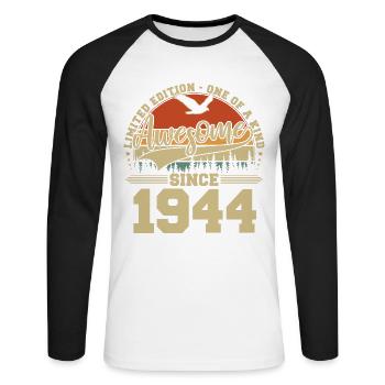 Awesome Since 1944 - Vintage Birthday Gift - Unisex Long Sleeve Baseball T-Shirt - white/black - Front - Nik (191cm)