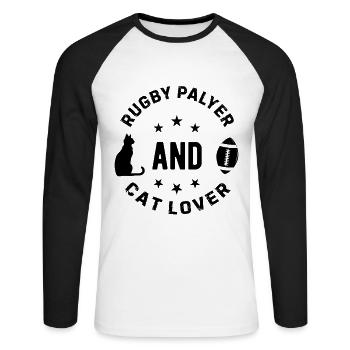 Joueur de rugby et amoureux des chats - Propriétaire de chat Rugby Playe - T-shirt baseball manches longues Homme - blanc/noir - Devant - Nik (191cm)