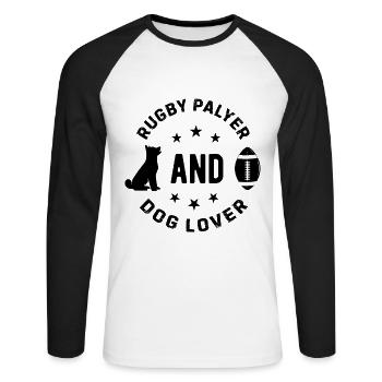 Joueur de rugby et amoureux des chiens - Propriétaire de chien Rugby Playe - T-shirt baseball manches longues Homme - blanc/noir - Devant - Nik (191cm)