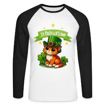 Cat St. Patrick's Day Shamrock Lucky Cute - Unisex Long Sleeve Baseball T-Shirt - white/black - Front - Nik (191cm)