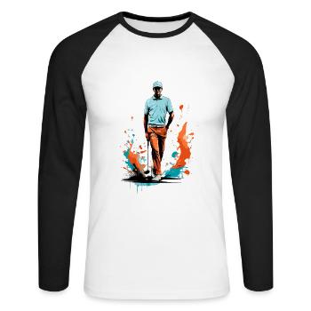 Golfspieler Design Esthétique Golfeur Streetwear - T-shirt baseball manches longues Homme - blanc/noir - Devant - Nik (191cm)