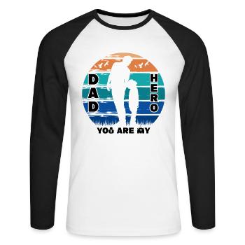 Papa, tu es mon héros - T-shirt baseball manches longues Homme - blanc/noir - Devant - Nik (191cm)