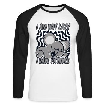 Ich bin nicht faul, ich habe Geduld Koalabär Eukalyptus - Unisex Baseballshirt langarm - Weiß/Schwarz - Vorne - Nik (191cm)
