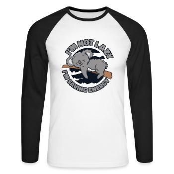 Not Lazy Saving Energy Koalabear Eucalyptus Koala - Unisex Long Sleeve Baseball T-Shirt - white/black - Front - Nik (191cm)