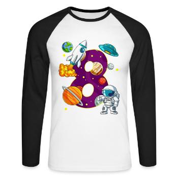 8 Birthday Space Space Astronaut 8 Years - Unisex Long Sleeve Baseball T-Shirt - white/black - Front - Nik (191cm)
