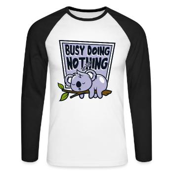 Busy Doing Nothing Koalabear Eucalyptus Lover - Unisex Long Sleeve Baseball T-Shirt - white/black - Front - Nik (191cm)