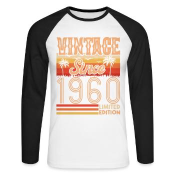 anniversaire 1960. Vintage né en 1960 anniversaire - T-shirt baseball manches longues Homme - blanc/noir - Devant - Nik (191cm)