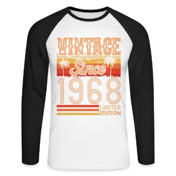 anniversaire 1968. Vintage né en 1968 anniversaire - T-shirt baseball manches longues Homme - blanc/noir - Devant - Nik (191cm)