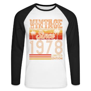 Birthday 1978. Vintage Born in 1978 Birthday - Unisex Long Sleeve Baseball T-Shirt - white/black - Front - Nik (191cm)