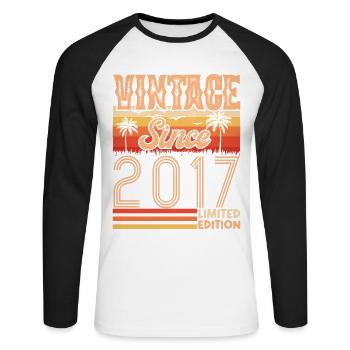 2017 anniversary. Vintage Born in 2017 Birthday - Unisex Long Sleeve Baseball T-Shirt - white/black - Front - Nik (191cm)