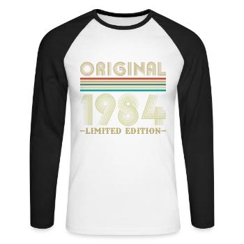 Vinatge 1984 Cadeau d’anniversaire - T-shirt baseball manches longues Homme - blanc/noir - Devant - Nik (191cm)
