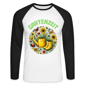 Jardin Jardin Temps Fleurs Lotissement Jardinier Jardinier - T-shirt baseball manches longues Homme - blanc/noir - Devant - Nik (191cm)