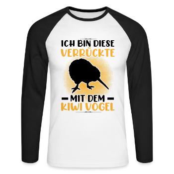 Fou avec Kiwi oiseau bécassine Bouquet - T-shirt baseball manches longues Homme - blanc/noir - Devant - Nik (191cm)