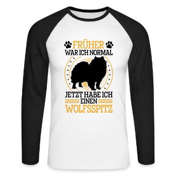 Wolfsspitz war normal Deutscher Wolfsspitz - Unisex Baseballshirt langarm - Weiß/Schwarz - Vorne - Nik (191cm)