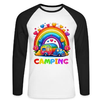 Camping Regenbogen Campingplatz Glück Camper Herz - Unisex Baseballshirt langarm - Weiß/Schwarz - Vorne - Nik (191cm)