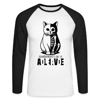 Le chat de Schrödinger est mort et vivant - T-shirt baseball manches longues Homme - blanc/noir - Devant - Nik (191cm)
