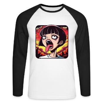 Reveling in Nature: Anime Cartoon Girl - Unisex Long Sleeve Baseball T-Shirt - white/black - Front - Nik (191cm)