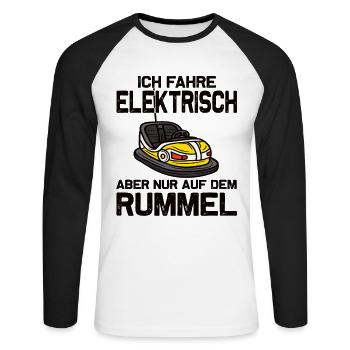 "Ich fahre Elektrisch" Autoscooter - Unisex Baseballshirt langarm - Weiß/Schwarz - Vorne - Nik (191cm)