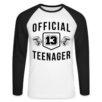 Official 13 Years Teenager Birthday 13 for Gamers - Unisex Long Sleeve Baseball T-Shirt - white/black - Front - Nik (191cm)