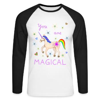 Cute Unicorn Magical Unicorns Rainbow Girl - Unisex Long Sleeve Baseball T-Shirt - white/black - Front - Nik (191cm)