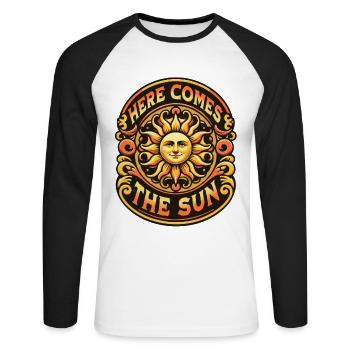 Voici le soleil Vintage soleil source d’inspiration - T-shirt baseball manches longues Homme - blanc/noir - Devant - Nik (191cm)