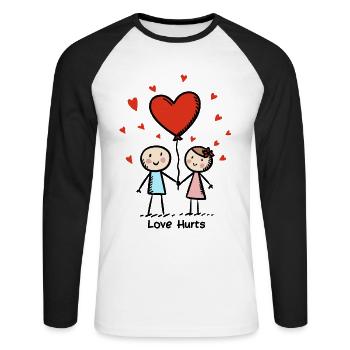 Strichmännchen Liebespaar Pärchen Valentinstag - Unisex Baseballshirt langarm - Weiß/Schwarz - Vorne - Nik (191cm)