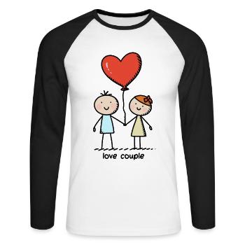 Strichmännchen Liebespaar Pärchen Valentinstag - Unisex Baseballshirt langarm - Weiß/Schwarz - Vorne - Nik (191cm)