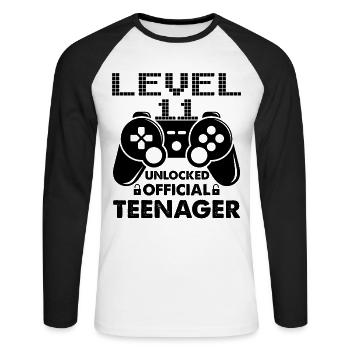 Official Teenager 11 Level Unlocked for Gamers 11 - Unisex Long Sleeve Baseball T-Shirt - white/black - Front - Nik (191cm)