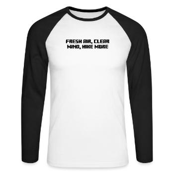 Wandern - Fresh air, clear mind, hike more - Unisex Baseballshirt langarm - Weiß/Schwarz - Vorne - Nik (191cm)