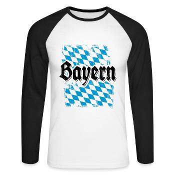 Servus - Gruß aus Bayern - weiß und blau - Unisex Baseballshirt langarm - Weiß/Schwarz - Vorne - Nik (191cm)