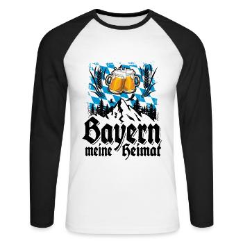 Bayern - Bierglas - Berge - meine Heimat - Unisex Baseballshirt langarm - Weiß/Schwarz - Vorne - Nik (191cm)