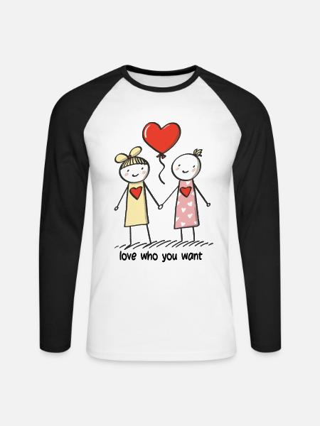 Stick Figure Lesbian Lovers Love - Unisex Long Sleeve Baseball T-Shirt - white/black