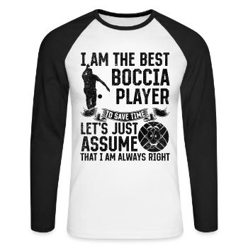 Je suis le meilleur joueur de boccia pour gagner du temps, c’est parti - T-shirt baseball manches longues Homme - blanc/noir - Devant - Nik (191cm)