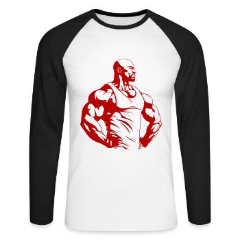 Bodybuilder Fitness Muscles Gym Bodybuilding - Unisex Long Sleeve Baseball T-Shirt - white/black - Front - Nik (191cm)