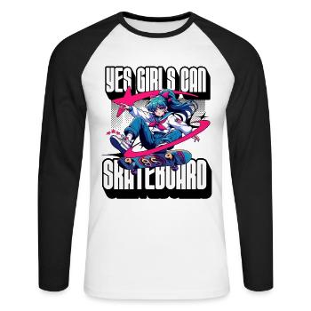 Ja Mädchen können Skateboard Skateboarder Skater Frauen - Unisex Baseballshirt langarm - Weiß/Schwarz - Vorne - Nik (191cm)