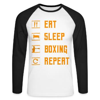 Eat Sleep Boxing Repeat - Unisex Long Sleeve Baseball T-Shirt - white/black - Front - Nik (191cm)