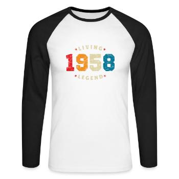 1958 anniversaire rétro légende vivante - T-shirt baseball manches longues Homme - blanc/noir - Devant - Nik (191cm)